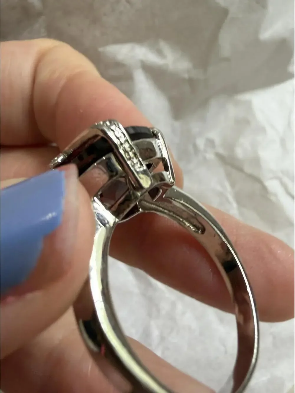 Vintage Style Silver Ring with Large Red Gemstone and Bow Accent 11.5